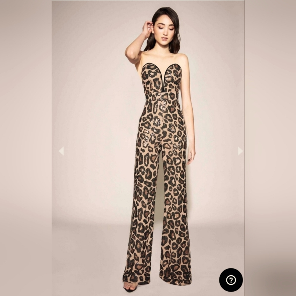TADASHI SHOJI PARIS SWEATHEART SEQUIN CHEETAH PRINT JUMPSUIT NEW